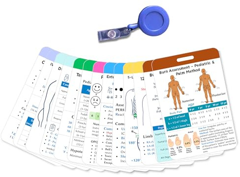 Complete EMT Badge Card Set of 13 Cards - Waterproof Pocket Guide with Vital Signs & EKG - Essential Gear, Accessories & Supplies for EMS, Paramedics, First Responders & Nursing Students