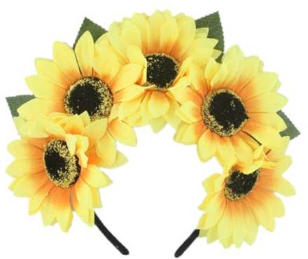 minkissy Sonnenblumen Haarreif aus Kunstblumenimitat Elastisches Stirnband für Kostümpartys und Hawaii-themen Blumenkopfschmuck für Fotoshootings und Festivals