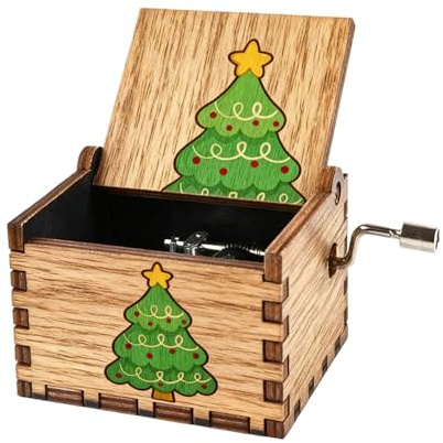 Generisch Weihnachts Spieluhr, Hölz Handkurbel Spieluhren, Weihnachtsthema Vintage Spieluhren, Geschenk Für Männer Frauen Kinder