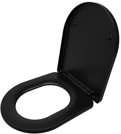 Relaxdays toalettsits med soft-close-mekanism & quick release, 36 x 42 cm, duroplast, toppmontering, D-form, svart