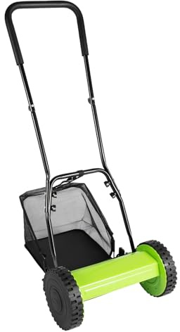 Handrasenmäher manuell Rasenkehrer abnehmbaren leicht Spindelmäher mit 30cm Schnittbreite, Verstellbarer Schnitthöhe, 5 Messer & Auffangbeutel, für kleine Flächen von Gartenpflege