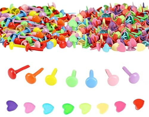HDFHDF 200 Stück Musterbeutelklammern Musterklammern Rundkopfklammern Herzklemme Bunt Doppelfüße Handgefertigte DIY-Materialien für Kinder Leichter, Wiederverwendbarer Ordner Büro Schule Handwerk