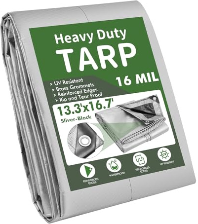 Victoam 4m x 5m Thickened for Durability Tarpaulin Waterproof, Heavy Duty Tarp Sheet Cover 320GSM Thickness 16Mil with Reinforced Grommets, Tarpaulin for Rooftop Camping Patio Pool Boat