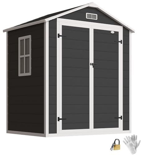 Outsunny 6 x 4.5FT Plastic Garden Shed with Floor Window Vent Black