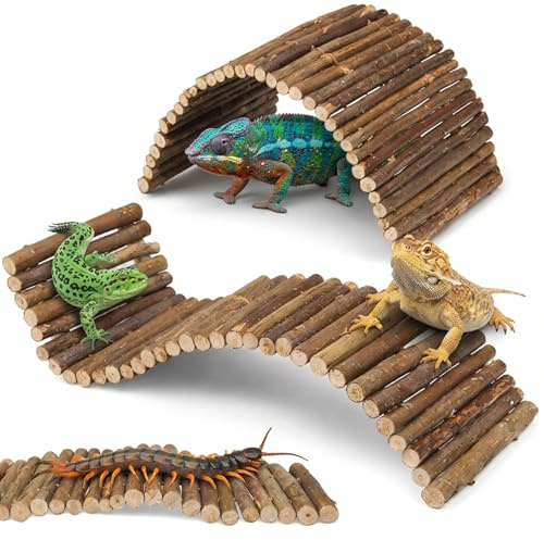 Reptile Accessories, 2pcs Bearded Dragon Hide and Tortoise Hideout, Modular Climbing Structures for Enclosures, Bendable Bridge Set.