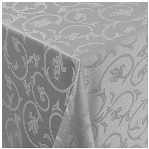 Tischdecke Stoff Damast Barock Jacquard Ranken Design mit Saum eckig 100x100 cm Grau