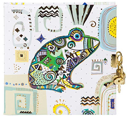 goldbuch Tagebuch, Ethno Frog, 96 weiße Seiten, 16,5 x 16,5 cm, Schloss mit 2 Schlüsseln, Kunstdruck mit goldprägung und Relief, Weiß, 44340