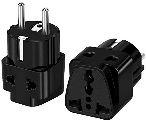 European Travel Plug Adapter, UROPHYLLA (Type E F) Schuko Plug Adapter, 2-in-1 Universal Plug Adapter for Germany France Spain Portugal Denmark Iceland Netherlands Finland Greece South-Korea, 2 Pack