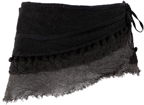 GURU SHOP Goa Cacheur mit Spitze, Minirock, Wickelrock, Damen, Baumwolle | individuelle Weitenanpassung, ideal für Frühling-Sommer, handgefertigt, mit Tasche