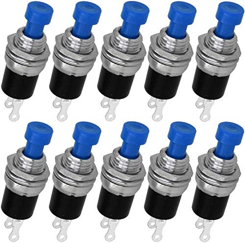 WITTKOWARE Miniatur-Drucktaster, Einbau-Ø 7mm, AUS-(EIN), 1 Schließer-Schaltkontakt, 0,5A/250V~ (10 Stück, Tastenfarbe blau)
