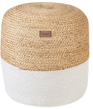 Beliani Indoor Pouf zweifarbig Jute beige Baumwolle weiß EPS rund ⌀ 46 cm Boho Dalama