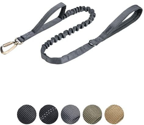 EXCELLENT ELITE SPANKER Militär Space Aluminum Hakenclip Bungee Hundeleine | Taktisch Hochbelastbar No Pull Elastische Leine mit 2 Griffen für mittelgroße und große Hunde Training und Spaziergang