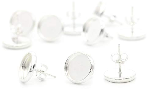 NaturSchatulle Ohrstecker mit Fassung 8-14mm Rohlinge 5 Paar Sterling Silber Butterfly Verschluss I Ohrringe Basteln DIY Schmuckherstellung (12mm)