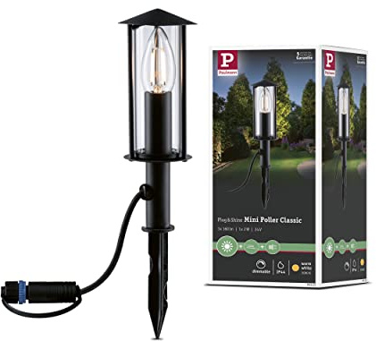Paulmann 94323 Plug & Shine LED Außenleuchte Minipoller Classic IP44 incl. 1x2 Watt dimmbar Klar Metall 3000 K E14