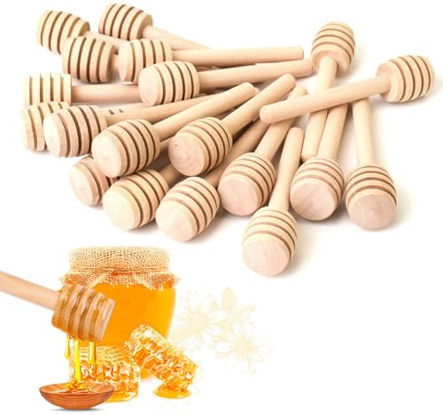 20 Pcs Honey Sticks Mini Honey Dipper, 3inch Wooden Honey Comb Honey Dispenser for Honey Jar Dispense Drizzle Honey, Wedding Party, Gender Reveal Party Supplies