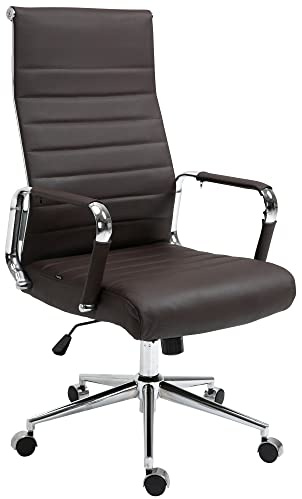 CLP Bürostuhl ergonomisch Kolumbus Echtleder, Schreibtischstuhl höhenverstellbar stufenlos, Drehstuhl mit Rollen bis 150 kg belastbar, Farbe:braun