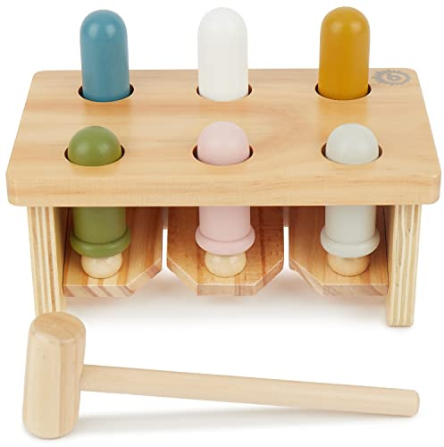 Bieco Baby Hammerspiel ab 1 Jahr - Holz Motorik- und Aktivityboard - Klopfspiel mit Hammerbank - Montessori