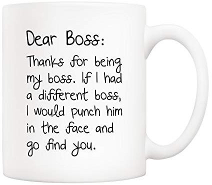 5Aup Tasse à café humoristique « Boss Day » - Cadeau de Noël par un collègue de travail, Dear Boss, Thanks for Go Find You - 325 ml - Idée cadeau d'anniversaire pour homme ou femme