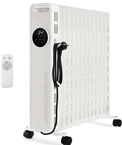 Radiador de aceite 13 elementos caloríficos. Tres potencias de calor: 1000W-1500W-2500W. Pantalla LED de control táctil. Rango de temperatura: 7ºC-35ºC.