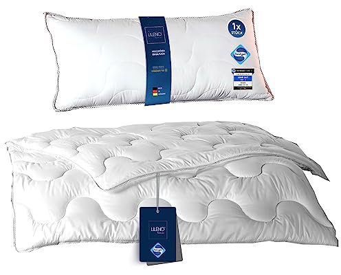 LILENO HOME Bettdecke 135x200 Set mit Kissen - Ganzjahre Bettdecke 135x200 mit Kopfkissen 40x80 cm als Set - Decke und Kissen mit antibakterieller Ausrüstung u. Kochfest bis 95° C