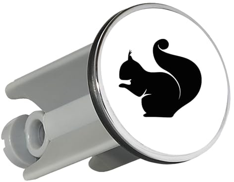 Huuraa Waschbeckenstöpsel Eichhörnchen Silhouette Geschenk | Universal Stopfen 4cm höhenverstellbar Abflussstopfen Geschenkidee Stöpsel mit Motiv für das Waschbecken