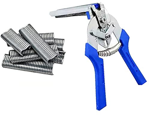 Alicates de anillo de cerdo de sujeción, alicates de cerca rápida con 600 piezas de clips M, alicates de anillo de cerdo automáticos para cercas, herramientas manuales de instalación y reparación para