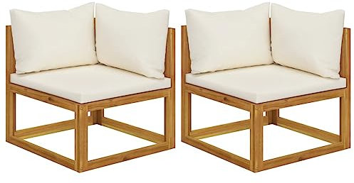 vidaXL Ecksofa 2 STK., Sofa mit dick gepolsterten Sitzkissen Rückenkissen, Gartensofa mit Ölbehandlung, Lounge Gartenmöbel, Modular Massivholz Akazie