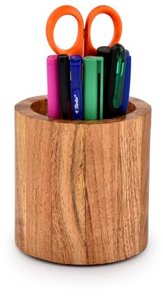 Indus Lifespace Acacia Wood Pencil/Pen Holder for desk, Round Desktop Organizer for Desk Multi Purpose Use for Home School Office Supplies (10.16cm x 10.16cm x 10.16cm)