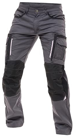 FASHIO FF Mens Construction Pants Utility Work Heavy Duty Workwear Trousers Carpenter Knee Reinforcement Cordura Safety Pants S5 Gray W38-L30