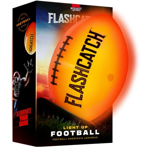 FlashCatch Light Up Football - Glow in the Dark Ball - NO 6 - Boys Gifts - Outdoor Sports, Birthday Gifts for Boys 8-15+ Year Old - Kids Teenage Youth Gift Ideas - Boy Toys Ages 8 9 10 11 12 13 14 15