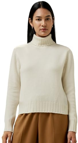LilySilk Woll Kaschmir Pullover für Damen Rollkragenpullover mit Rippensaum Fass Kragen Strickpullover Winter Leichtgewicht(Weiß,L