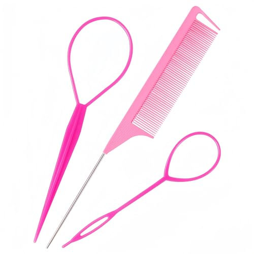 Sularpek Outil de Queue de Cheveux, Lot de 3 Accessoires de Coiffure, Tresse Outil de Coiffure, Aides à La Coiffure, Accessoires de Coiffure pour Femmes et Filles Convient pour Les Débutants