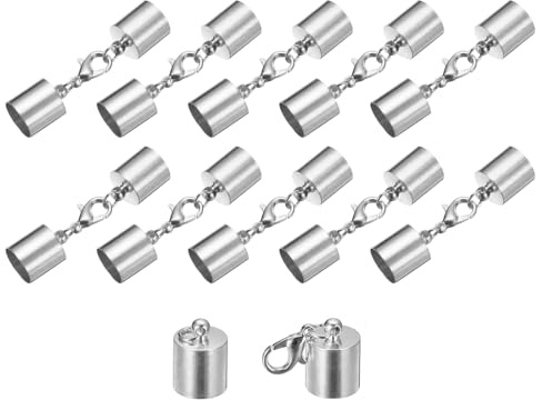 QUARKZMAN Terminali per Cordoncino Pelle 10 mm Tonalità Rodio 10 Set | Terminatori a Barilotto, con Moschettoni a Griffe di, per Creare Braccialetti in Pelle