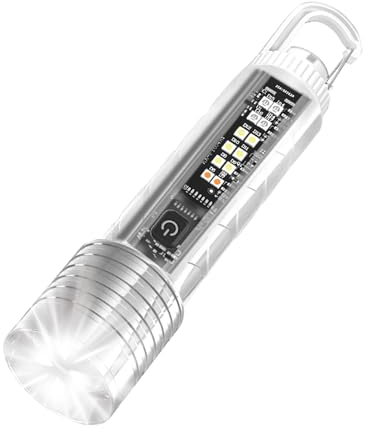 MODOAO Pequeña linterna potente LED súper brillante con luz azul roja UV, linterna magnética portátil recargable, 8 modos de luz, impermeable, para reparación de coches, camping, lectura
