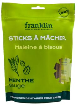 FRANKLIN – Friandises Dentaires pour Chien – Stick à mâcher avec 30% de Menthe – Haleine Fraîche & Anti-Tartre – Mastication Longue – Tout Âge – 250g