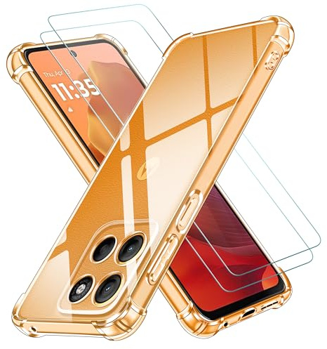 ivoler 3 in 1 Funda para Motorola Moto G17 / G17 Power / G15 / G15 Power con 2 Piezas Cristal Templado, Transparente Carcasa Protectora Antigolpes Case, Suave TPU Silicona Anti-Choques Caso
