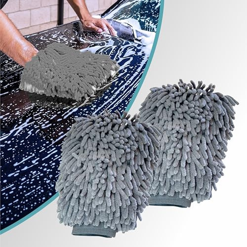DoitEasy Microfibre Cloth Car Wash Mitt Glove – Double Sided Wash Glove for Drying Cars, 100% Lint-Free, Super Absorbent Car Washing Mitt – Ideal for Cleaning Vehicles and Motorcycles - Pack of 2