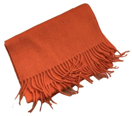 Langer Wollschal für Damen, mit Fransen, warmer Kaschmir-Schal, warm gestrickt, Orange, 180 30cm