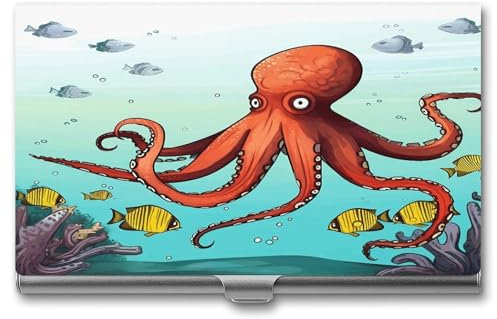 YHEGBFD Visitenkartenetui aus Metall, riesiger Oktopus-Druck, Visitenkartenbox, schlankes Visitenkartenetui für Damen und Herren