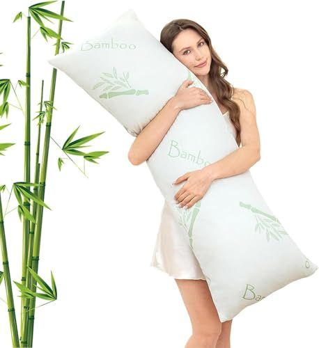 Haani Bamboo Bolster Long Pillow,Anti Dust and Anti Bacterial High Density Memory Foam Pillows (122cm x 40cm(4FT))