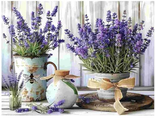 Daisen Art Blume Diamond Painting Erwachsene Blume Diamant Painting Bilder Lavendel Diamond Painting Set für Wanddekoration 5D Diamond Painting Bilder für Erwachsene Anfänger 30x40cm