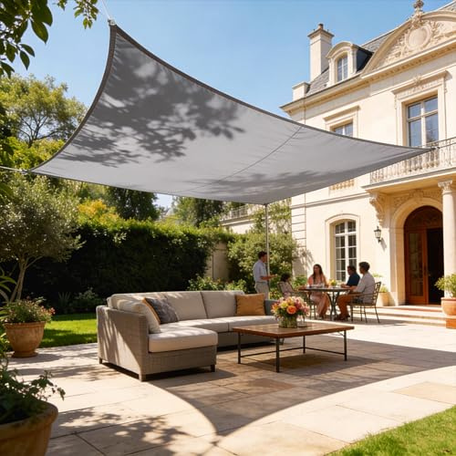 HAIKUS Sonnensegel Wasserdicht Rechteckig 3x3m Sonnenschutz Wasserabweisend Premium PES Polyester mit UV Schutz für Balkon Garten Terrasse Quadratisch Hellgrau