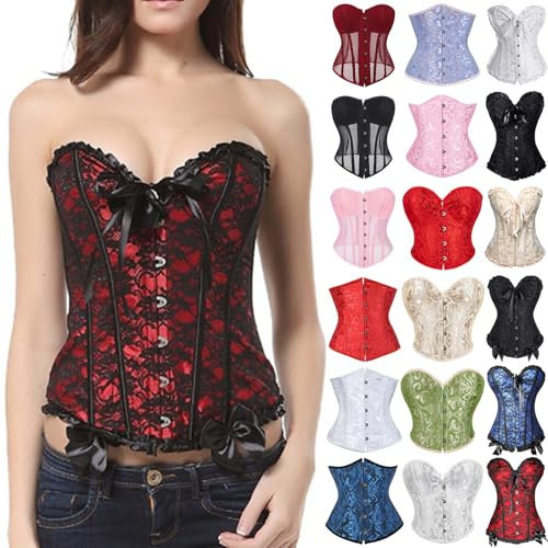 KONG JIMFAN Angebote Tages Blitzangebote Korsett Damen Bustier Corsage Schnürung Corset Mittelalter Top Sexy Slim Korsett Für Damen Ärmellos Damen Corsage Vintage Laufhose Kostüme Frauen(#AA Red,L)