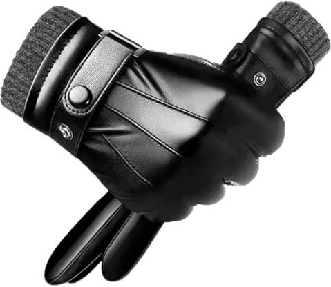 BDSHUNBF Guantes de Cuero, Guantes Invierno Hombre termicos Mujer, Invierno Guantes Hombre, Calentar Prueba del Viento Prueba de Frío Térmico Mitones Antideslizante Pantalla Táctil (2pcs)
