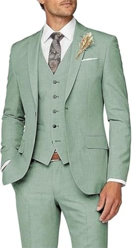 CLcaojun Costume 3 pièces pour hommes, coupe ajustée, smoking de mariage pour garçon d'honneur, costumes classiques à un bouton, smoking pour soirée de gala et dîner de gala, Vert eucalyptus, M