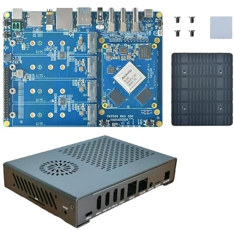 FriendlyELEC CM3588 NAS Kit con carcasa mental 2.5G Rockchip Demon Board 4xPCIe3.0 4K/8K CM3588 NAS SDK Kit 4 NVMe HDMI in (4GB RAM + 32GB eMMC)
