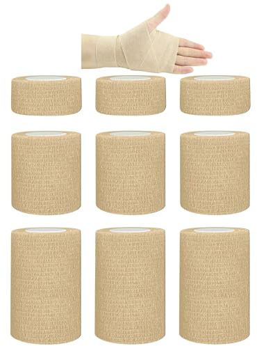 BIRDDIE 1/2/3 Self Adhesive Bandage Wraps, 9 Pack Skin Color Self Bandage Wrap for Wounds, Vet Wrap, Ankle Tape, Tattoo Tape Wrap, Medical Tape, Color Athletic Tape