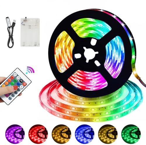 LED Streifen Batterie 5M RGB 5050 LED Strip USB Ferndimmbar 16 Farben | Klebe Streifen, Fancy LEDs, Für TV Hintergrundbeleuchtung Deko, Party, Bar, Wohnzimmer, PC