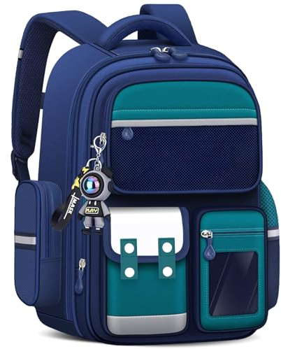 Amythe Mochila Niños, Mochila Escolar Niño con Múltiples Compartimentos y Franjas Reflectantes, Mochila Colegio Primaria para Chicos de 8 a 12 años para la Escuela o Viajar, Verde