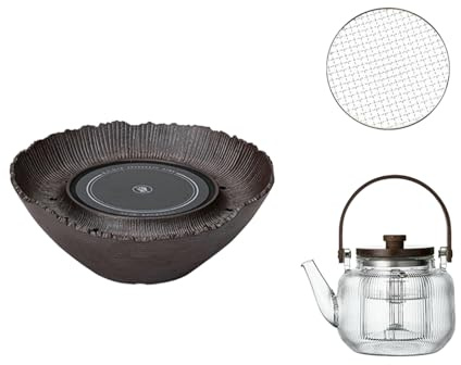 Stufa elettrica in ceramica per interni, piccola teiera in stile giapponese, teiera per tè - fornello + teiera con motivo verticale